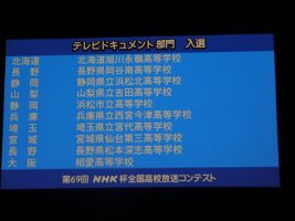 第６９回NHK杯全国高校放送コンテストアナウンス部門　全国２９９９人中 第３位入賞　放送部３年中野愛子さん（吉高放送部個人部門 21年ぶりの快挙）
